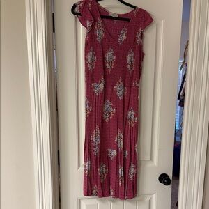 LOFT Pink Floral Midi Dress
